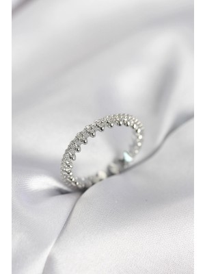 TKÇ Mey Ithalat® Gümüş Renk Sıralı Zirkon Taşlı Model Kadın Yüzük