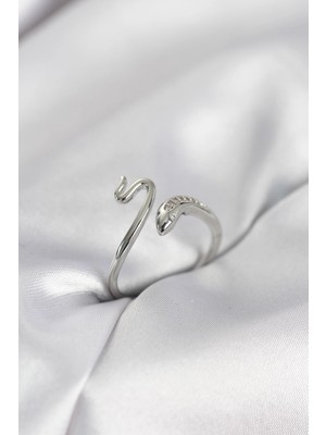 TKÇ Mey Ithalat® Gümüş Renk Yılan Model Zirkon Taşlı Kadın Yüzük