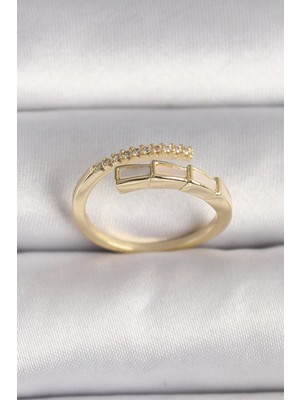 TKÇ Mey Ithalat® Pirinç Gold Renk Zirkon Taş Detaylı Yılan Model Ayarlanabilir Yüzük