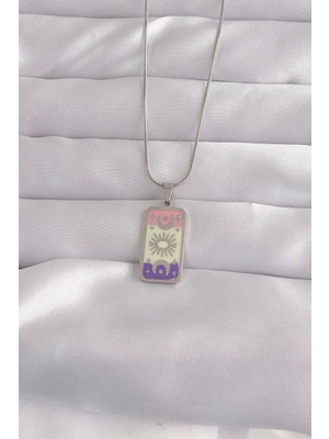 TKÇ Mey Ithalat® 316L Çelik Gümüş Renk Karışık Mineli Ay Figür Tarot Kolye