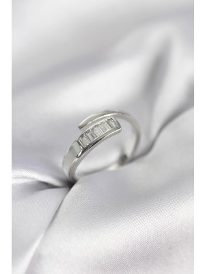 TKÇ Mey Ithalat® Baget Zirkon Taşlı Gümüş Renk Kadın Yüzük