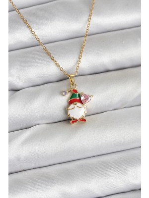 TKÇ Mey Ithalat® 316L Çelik Zincir Gold Renk Yılbaşı Teması Kadın Kolye