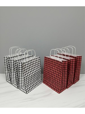 1.kalite 25X31 Cm(5 Adet)Siyah(5 Adet)Kırmızı Renkli Büyük Boy Ekose Kraft Kağıt Çanta,hediye Paketi