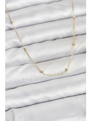TKÇ Mey Ithalat® cm 14K Gold Renk Minik Top Zincirli Kadın Kolye