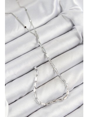 TKÇ Mey Ithalat® Pirinç Zirkon Taşlı Model Gümüş Renk Y Kolye