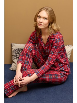 FullaModa Ekose Desenli Gömlek Yaka Pijama Takımı