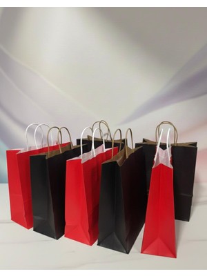 1.kalite 25X31 cm (5 Adet)Kırmızı (5 Adet)Siyah Renkli Kraft Kağıt Çanta,hediye Poşeti,hediye Paketi