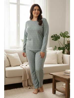 FullaModa Kalp Desenli Büyük Beden Pijama Takımı