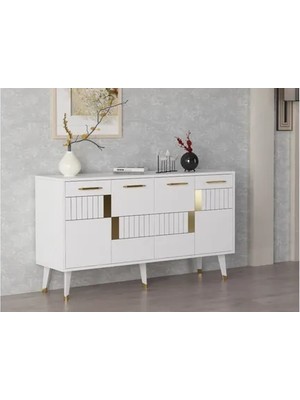 Vivense Moda Konsol, 4 Kapaklı, Beyaz Altın