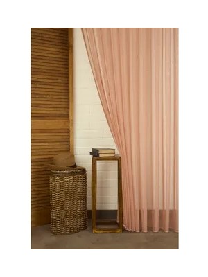 Vivense Kırçıllı Keten Pilesiz Tül Perde, Mercan Rengi, 100X260