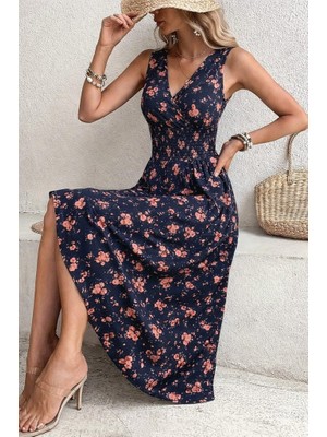 Passense Kadın Beli Gipeli Etnik Desen Sıfır Kol Süprem Elbise