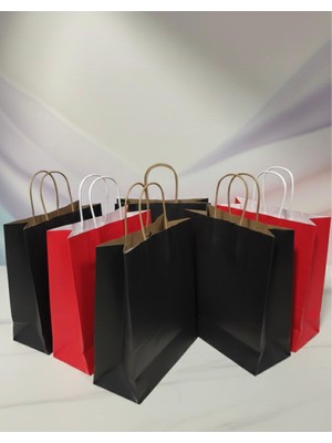 1.kalite 25X31CM (10 Adet)Kırmızı(10 Adet)Siyah Renkli Kraft Kağıt Çanta,hediye Poşeti,hediye Paketi