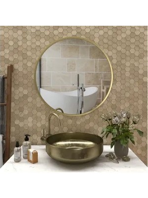 Vivense Marsah Home Metal Çerçeveli Yuvarlak Ayna, Gold, 80X80