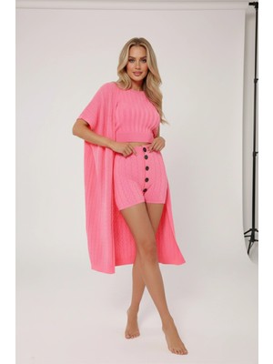 Önü Düğmeli Yumuşak Mini Boy Rahat Likralı Triko Şort