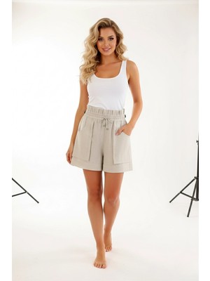 Cepli Beli Lastikli ve Bağcıklı Rahat Neon Kısa Şort