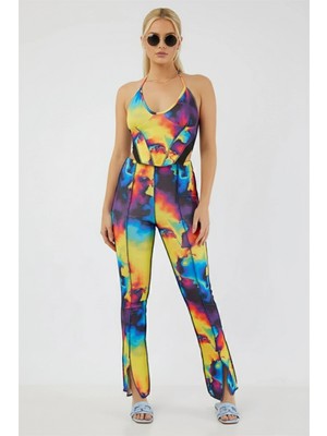 Boyundan Bağlamalı Askılı U Yaka Degrade Batik Ters Pis Dikiş Fit Kalıp Kolsuz Cool ve Bluz