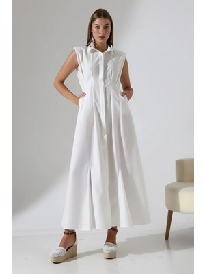 %100 Pamuk Poplin Düğmeli Balık Form Gömlek Elbise