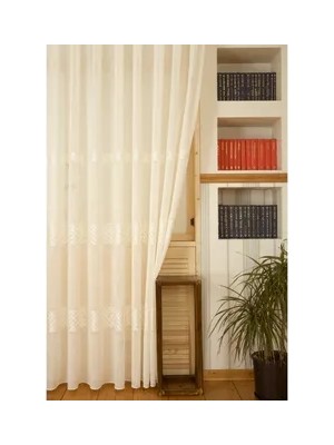 Vivense Vrc Desen Keten Seyrek Pile Tül Perde, Krem, 100X260