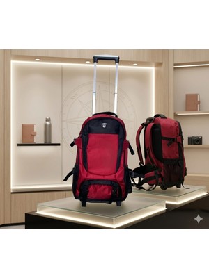 Cakard Kırmızı Ortopedik Unisex Çekçekli Tekerlekli Sırt Dağcı - Seyahat Çantası - Kırmızı