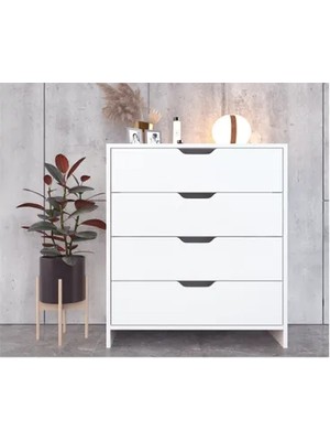 Vivense Efes Şifonyer, 4 Çekmeceli, Beyaz