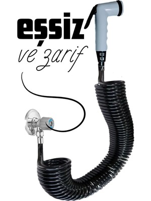 Plasyay Spiral Şattaf Başlıklı Evcil Hayvan Yıkama Karavan İç Dış Duş ve Taharet Matik 3/8 Bağlantılı Taharet Musluklar Için Siyah 1.5 Metre