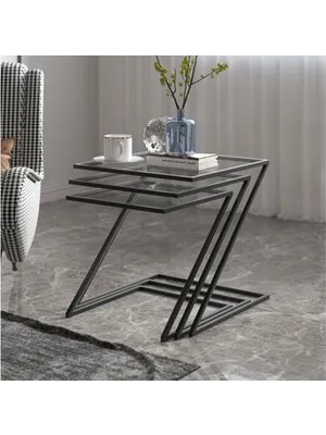 Vivense Misto Zigon Sehpa, Üçlü, Siyah Ayak