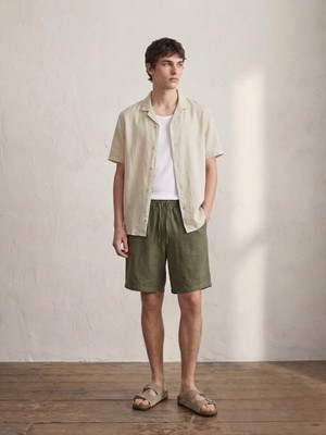 LTB Beli Lastikli Basic Keten Yeşil Şort