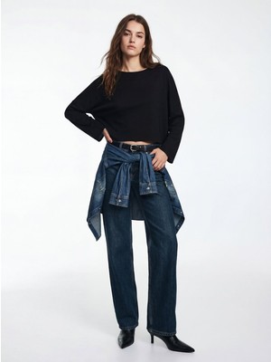 LTB Vintage Görünümlü Uzun Kollu Salaş Siyah Sweatshırt