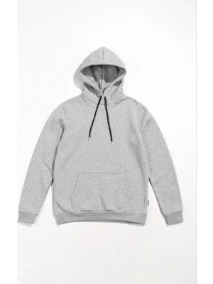 Pileli Store Pilelistore- Erkek Uzun Kol Kapşonlu Basic Sweatshirt Hoodie - Gri