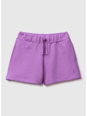 Benetton Lastikli Bel Regular Fit Mor Kız Çocuk Şort 3J68C903O