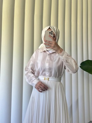 Moda Morfo Kalın Çizgili Düğmeli Gömlek -Bej