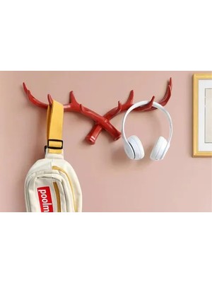 Vivense Geyik Boynuzu Modern Duvar Dekoru Askılık, Kırmızı