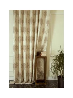 Vivense Klasik Damask Seyrek Pile Fon Perde, Krem Vizon, 60X260