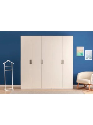Vivense Luna Nox Wood Gardırop, Beyaz, 5 Kapaklı