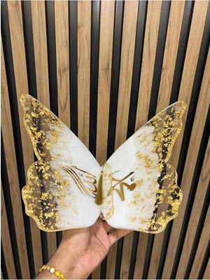 El Yapımı Epoksi Kelebek Rahle Büyük Boy– Beyaz Altın Varaklı Kitaplık ve Kuran Okuma Standı