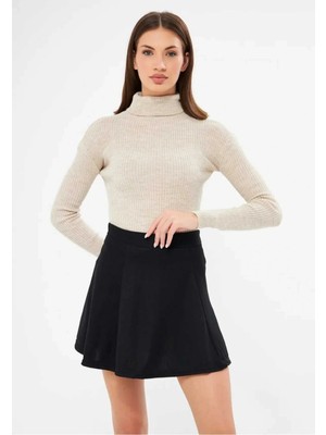 Bigümex Siyah Balıkçı Yaka Kaşkorse Şardonlu Slimfit Boğazlı Kazak