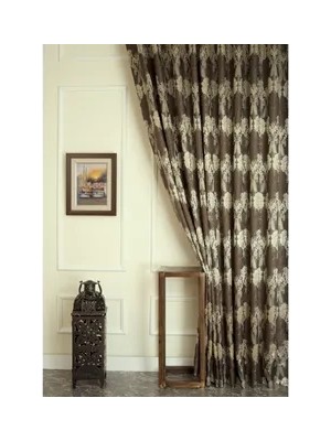 Vivense Klasik Damask Pilesiz Fon Perde, Antrasit Gold, 60X260