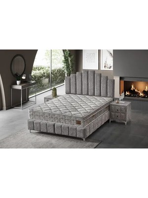 Vivense Tower Baza Başlık Yatak Seti, Gri, 150X200