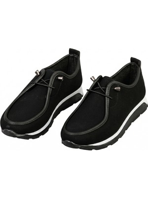 Ayakkabımood Siyah Kot Lastik Bağcıklı Kadın Spor Babet Ayakkabı