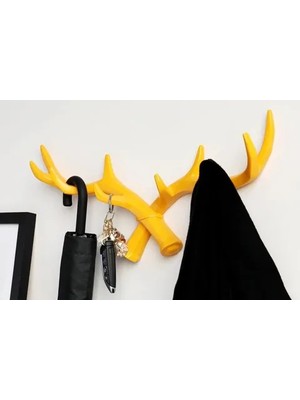 Vivense Geyik Boynuzu Modern Duvar Dekoru Askılık, Sarı