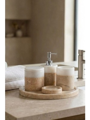 Ellia Soft Silba 5 Parça Doğal Taş, Mermer Banyo Seti