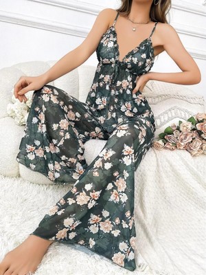 Pileli Store Pilelistore Özel Tasarım Çiçek Desenli Salaş Kesim 2'li Takım