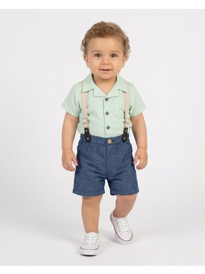 Ege Bebek Erkek Bebek Müslin Gömlekli, Kot Şortlu ve Askı Kemerli 6-9-12-18-24 Ay Yazlık Şık Bayramlık Takım