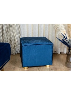 Vivense Premıum Kadife Puf, Lacivert, Gold Ayak