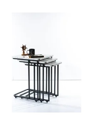 Vivense Mono C Zigon Sehpa, Üçlü, Antrasit, Beyaz Mermer