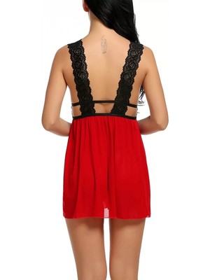 Pileli Store Pilelistore Kadın Kırmızı Dantelli Sırtı Açık Gecelik