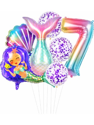 Bkmc Deniz Kızı Kuyruğu Deniz Kabuğu Temalı Doğum Günü Balon Seti Konfeti Balon Parti Süsleri
