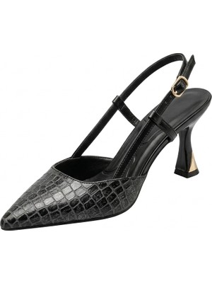 Ayakkabımood Siyah Simli Arka Açık Topuklu Kadın Abiye Ayakkabı