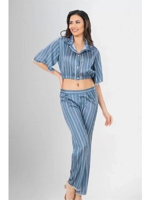 Pileli Store Pilelistore 2'li Desenli Saten Pijama Takımı