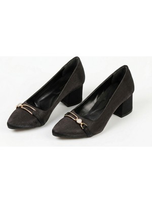 Ayakkabımood Siyah 5 cm Taş Tokalı Topuklu Kadın Ayakkabı